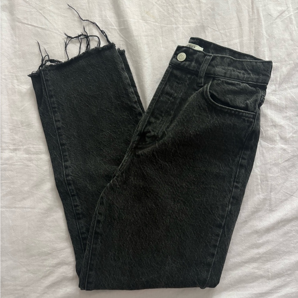 Pacsun Black High Rise Straight Jean with Frayed Hem